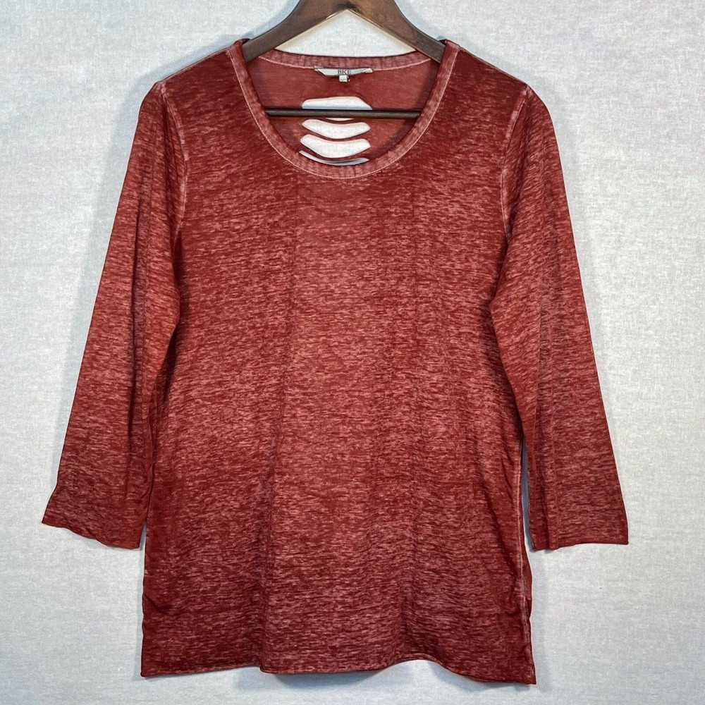 BKE Womens Rust Red Burnout 3/4 Sleeve Ladder Cutout Back Top Size L BKE4734L-1